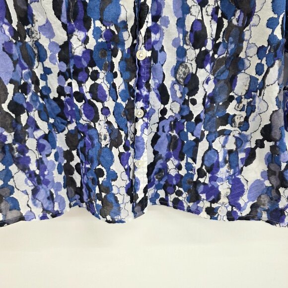 Ann Taylor Petites Blue Purple Abstract Blouse Button Front Roll Tab Size 4P - Picture 4 of 9